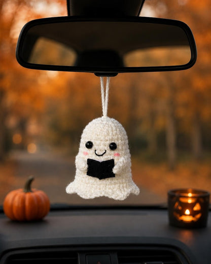 Crochet Black Cat Pumpkin Car Hanging – Cute Halloween Amigurumi Rearview Mirror Charm, Spooky Car Decor, Handmade Cat Lover Gift