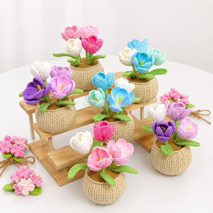 Handmade Crochet Tulip Flower Pot, Cute Gift for Her, Girlfriend, Friend, Colleague, Desk Decor, Housewarming Gift
