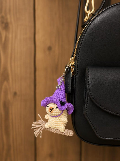 Crochet Capybara Witch Car Charm, Handmade Halloween Mirror Accessory, Cute Spooky Car Decor, Amigurumi Capybara Hanging, Halloween Gift