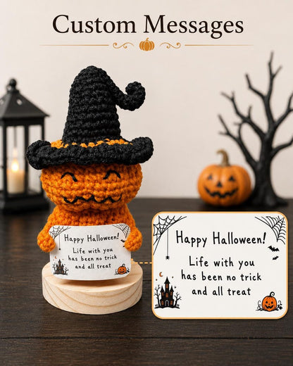 Crochet Pumpkin Witch Halloween Doll | Positive Message Desk Decor, Spooky Couple Gift, Funny Halloween Gift, Cute Halloween Decor