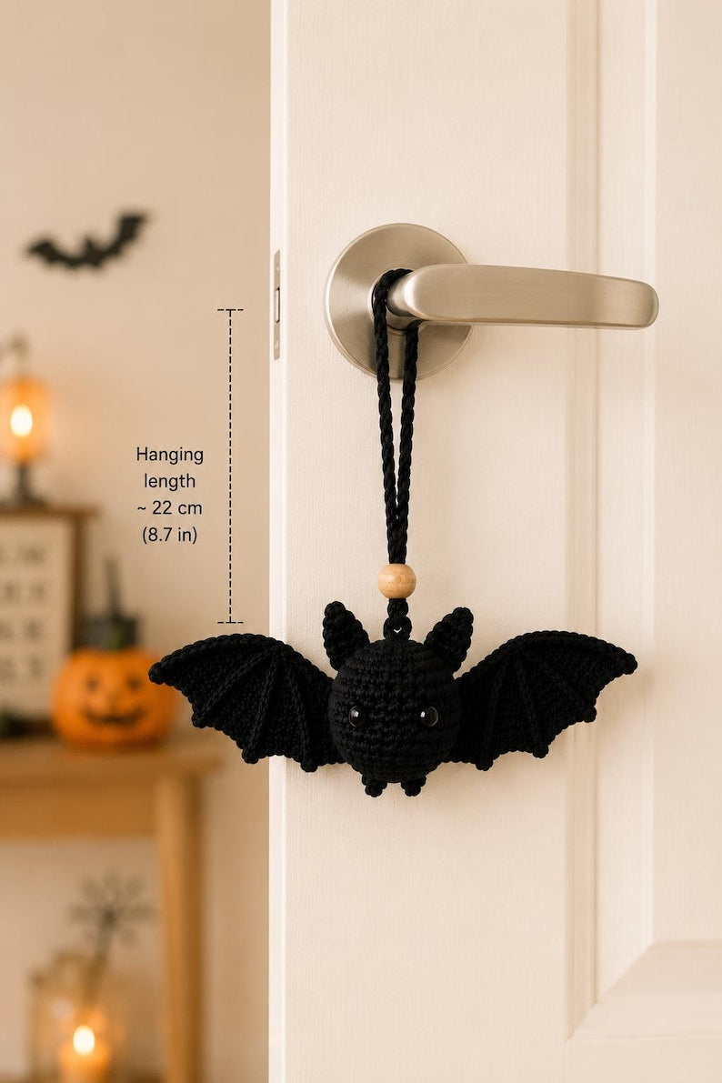 Crochet Bat Car Hanger, Bat Keychain, Halloween Rear View Mirror Charm, Cute Gothic Bat Plush, Handmade Halloween Gift, Spooky Decor