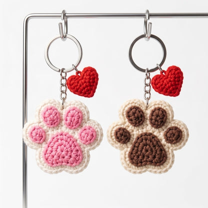 Handmade Crochet Paw Print Keychain for Cat and Dog Lovers