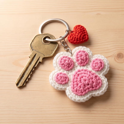 Handmade Crochet Paw Print Keychain for Cat and Dog Lovers