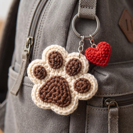 Handmade Crochet Paw Print Keychain for Cat and Dog Lovers