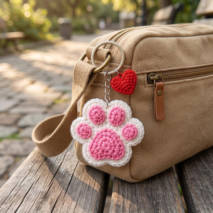 Handmade Crochet Paw Print Keychain for Cat and Dog Lovers
