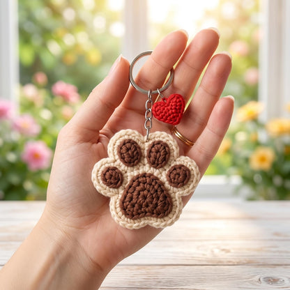 Handmade Crochet Paw Print Keychain for Cat and Dog Lovers