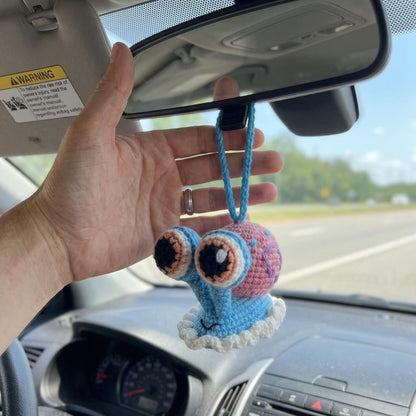 Handmade Kawaii Snail Crochet Car Mirror Charm with Braided Cord