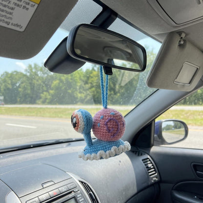Handmade Kawaii Snail Crochet Car Mirror Charm with Braided Cord