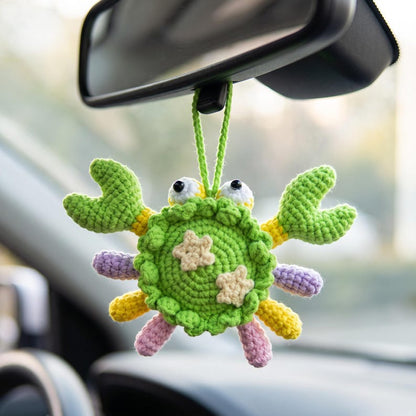 Handmade Kawaii Crochet Crab Rearview Mirror Charm for Car