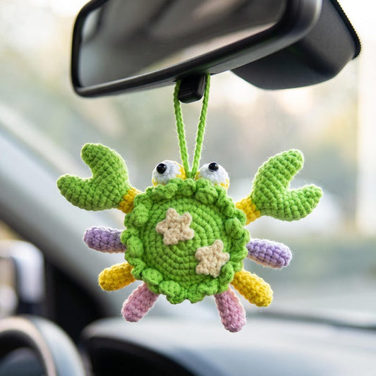 Handmade Kawaii Crochet Crab Rearview Mirror Charm for Car