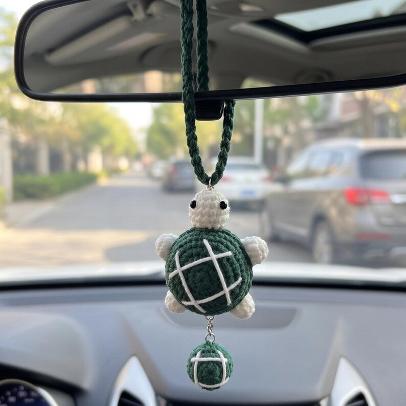 Handmade Crochet Turtle Charm for Car Rear View Mirror