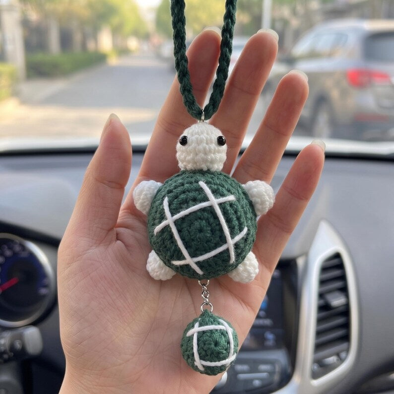 Handmade Crochet Turtle Charm for Car Rear View Mirror
