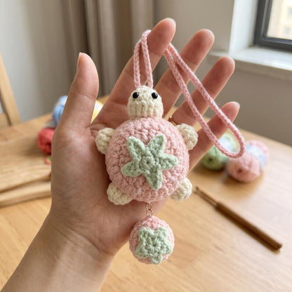 Handmade Crochet Turtle Charm for Car Rear View Mirror