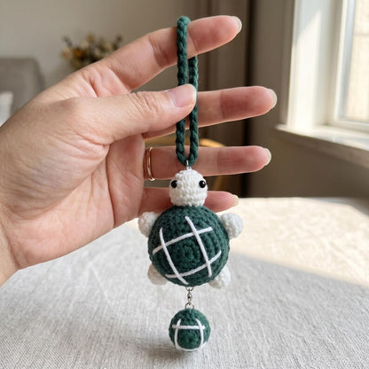 Handmade Crochet Turtle Charm for Car Rear View Mirror