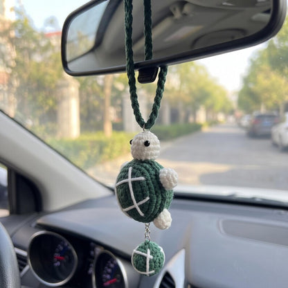 Handmade Crochet Turtle Charm for Car Rear View Mirror