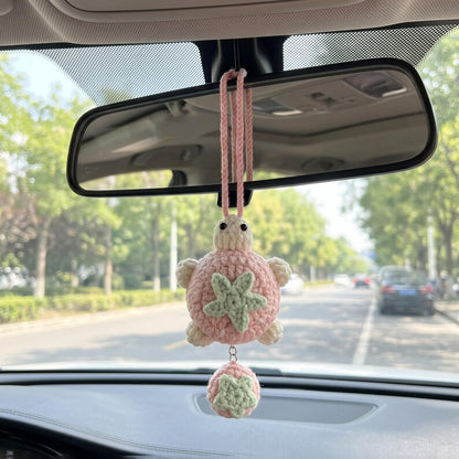 Handmade Crochet Turtle Charm for Car Rear View Mirror