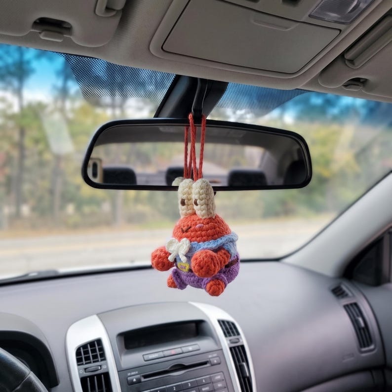 Handmade Mr Krabs Crochet Car Charm for SpongeBob Fans