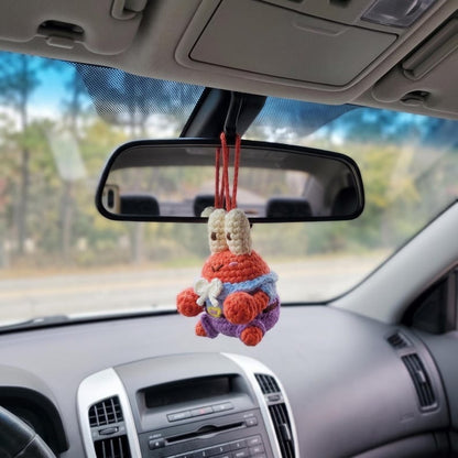 Handmade Mr Krabs Crochet Car Charm for SpongeBob Fans
