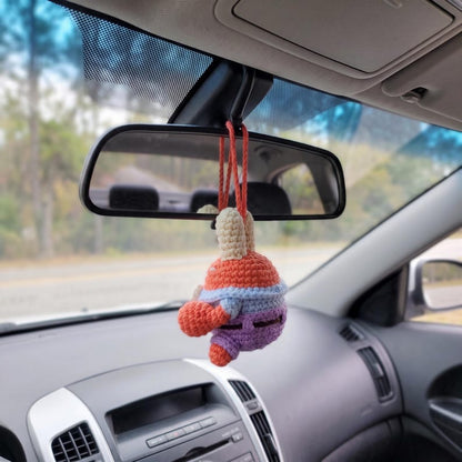 Handmade Mr Krabs Crochet Car Charm for SpongeBob Fans