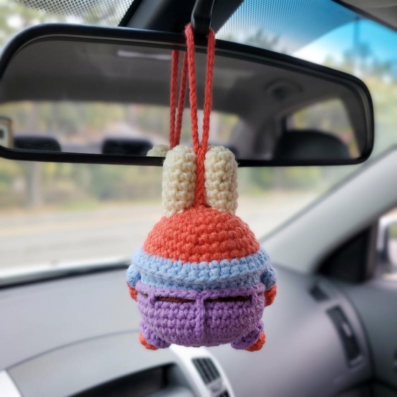 Handmade Mr Krabs Crochet Car Charm for SpongeBob Fans