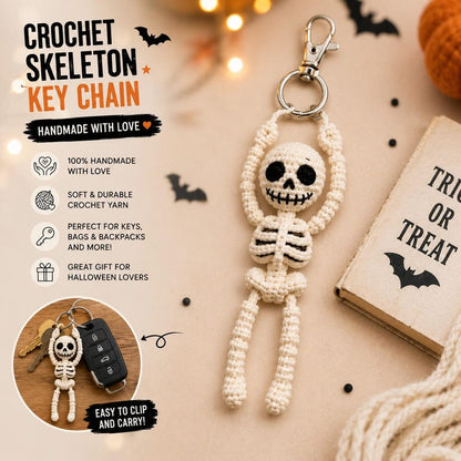 Crochet Skeleton Car Hanger, Skeleton Keychain, Halloween Front Door Hanger, Handmade Gothic Decor, Spooky Gift, Halloween Car Charm