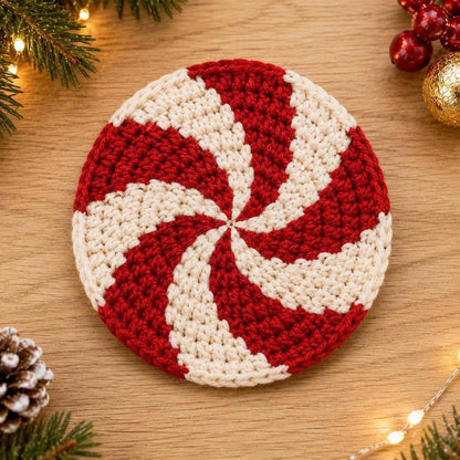 Crochet Christmas Coaster, Snowman Gingerbread Peppermint Mug Mat, Handmade Holiday Table Decor, Christmas Gift for Hostess