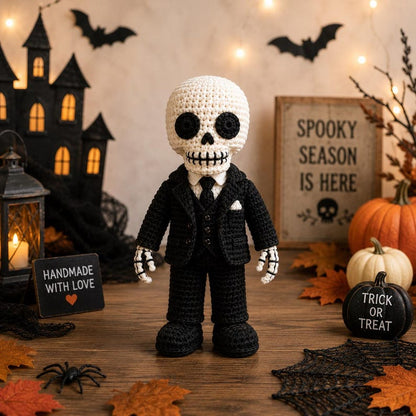 Crochet Skeleton Keychain, Skeleton Car Hanger, Gothic Crochet Skeleton, Halloween Skeleton Plush, Handmade Skeleton Doll, Spooky Gift