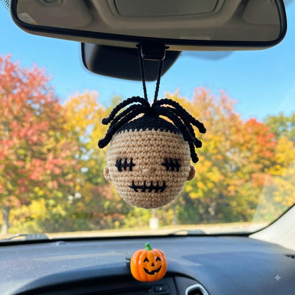 Crochet Halloween Car Hanging, Handmade Stitch Face Rearview Mirror Charm