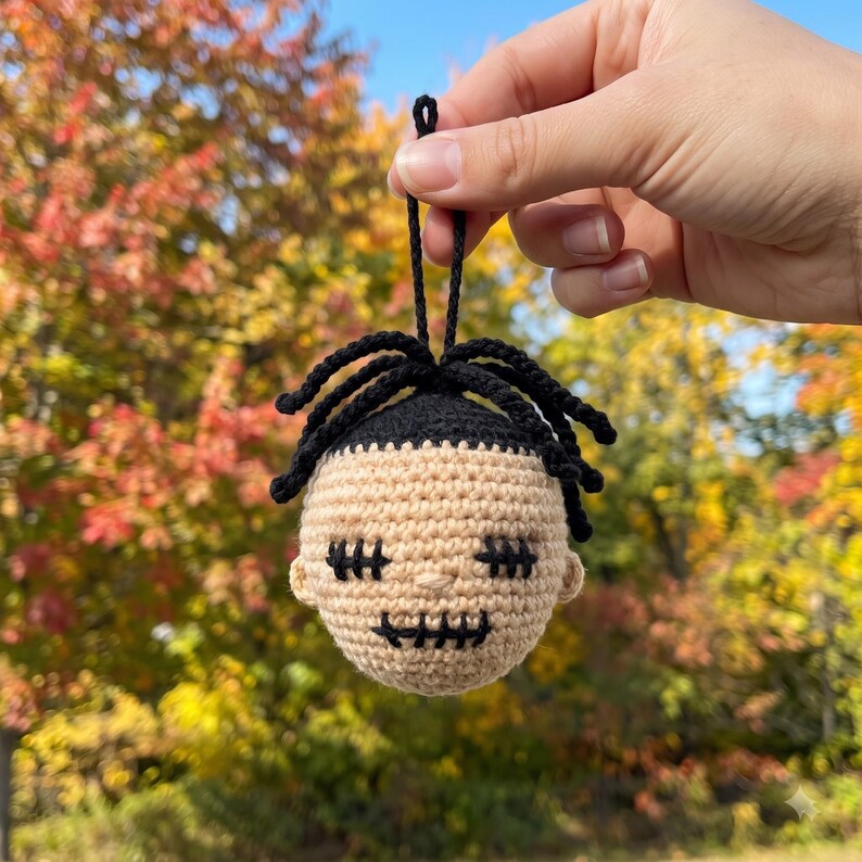 Crochet Halloween Car Hanging, Handmade Stitch Face Rearview Mirror Charm