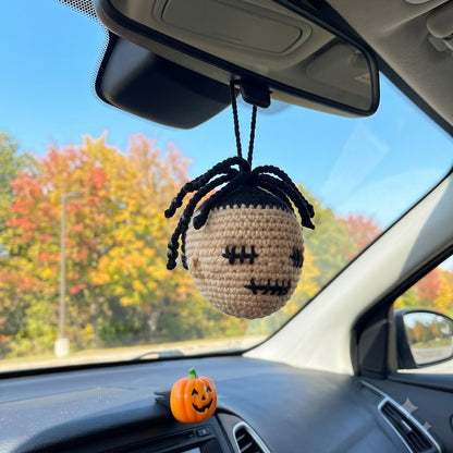 Crochet Halloween Car Hanging, Handmade Stitch Face Rearview Mirror Charm
