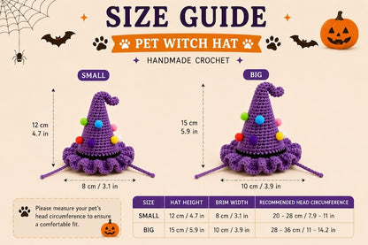 Crochet Halloween Pet Witch Hat, Dog & Cat Costume Hat, Handmade Purple Witch Hat, Small Big Sizes, Cute Pet Halloween Outfit
