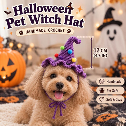 Crochet Halloween Pet Witch Hat, Dog & Cat Costume Hat, Handmade Purple Witch Hat, Small Big Sizes, Cute Pet Halloween Outfit