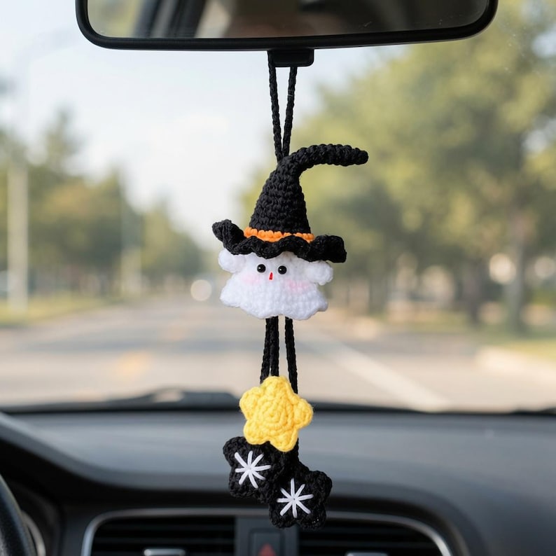 Halloween 2026 Crochet Car Charm, Eyeball Pumpkin Skull Mirror Hanging, Handmade Spooky Car Decor, Cute Amigurumi Halloween Gift