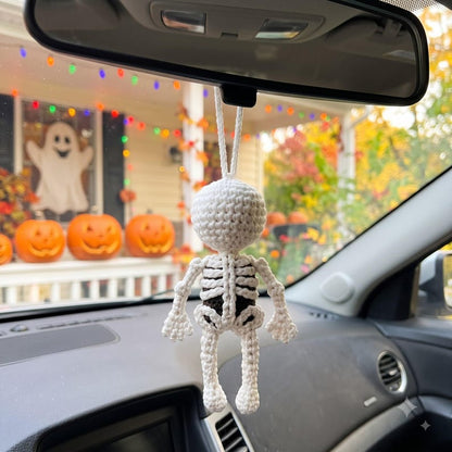 Crochet Skeleton Car Charm | Halloween Rear View Mirror Hanging