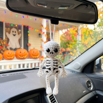 Crochet Skeleton Car Charm | Halloween Rear View Mirror Hanging