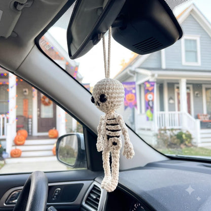 Crochet Skeleton Car Charm | Halloween Rear View Mirror Hanging