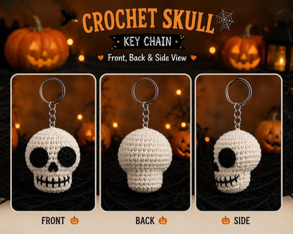 Crochet Skull Keychain, Halloween Skull Car Hanger, Gothic Crochet Skull Charm, Rear View Mirror Hanging Decor, Handmade Halloween Gift