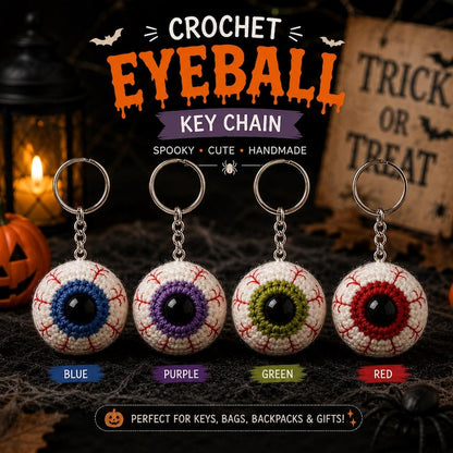 Crochet Eyeball Keychain Halloween | Spooky Eye Key Ring, Handmade Horror Bag Charm, Gothic Gift, Creepy Cute Backpack Charm
