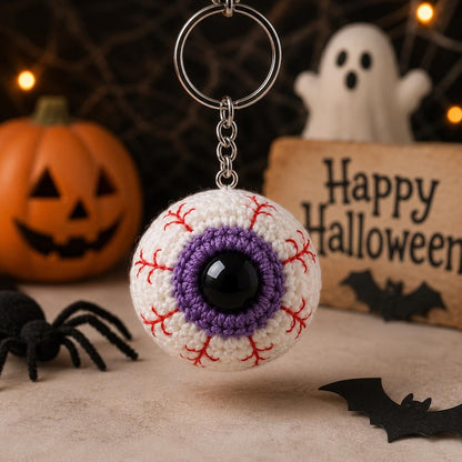 Crochet Eyeball Keychain Halloween | Spooky Eye Key Ring, Handmade Horror Bag Charm, Gothic Gift, Creepy Cute Backpack Charm