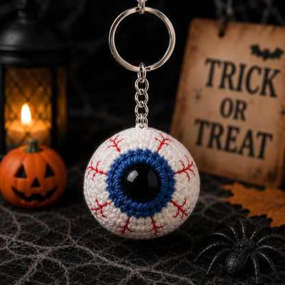 Crochet Eyeball Keychain Halloween | Spooky Eye Key Ring, Handmade Horror Bag Charm, Gothic Gift, Creepy Cute Backpack Charm