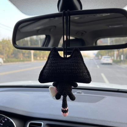 Black Cat Crochet Car Hanging, Handmade Cat Car Charm