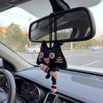 Black Cat Crochet Car Hanging, Handmade Cat Car Charm