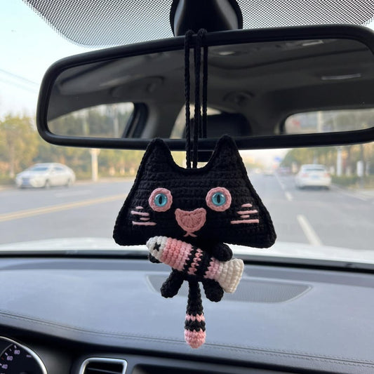 Black Cat Crochet Car Hanging, Handmade Cat Car Charm