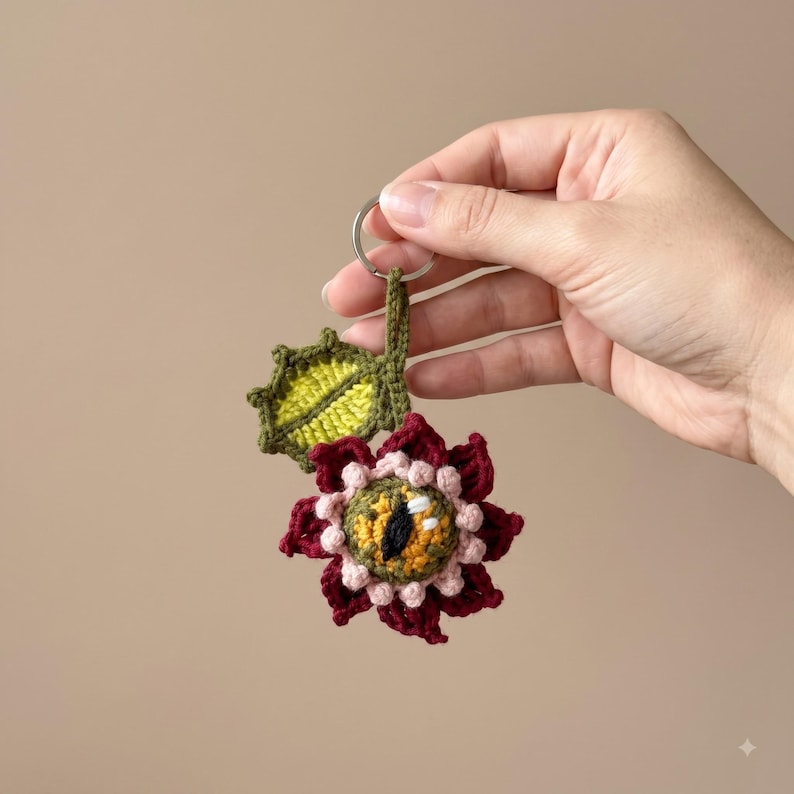 Spooky Eyeball Flower Crochet Keychain | Halloween Amigurumi Key Fob