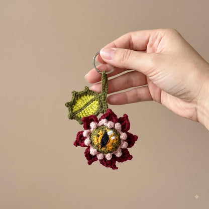 Spooky Eyeball Flower Crochet Keychain | Halloween Amigurumi Key Fob