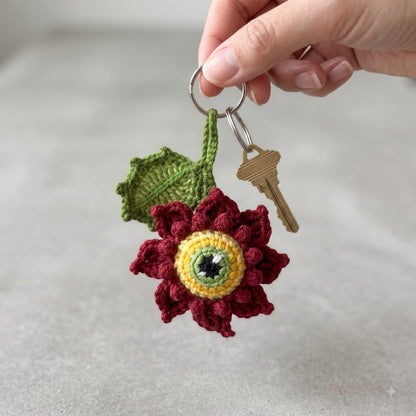 Spooky Eyeball Flower Crochet Keychain | Halloween Amigurumi Key Fob