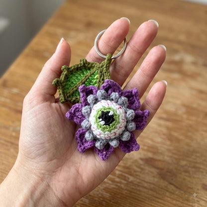 Spooky Eyeball Flower Crochet Keychain | Halloween Amigurumi Key Fob