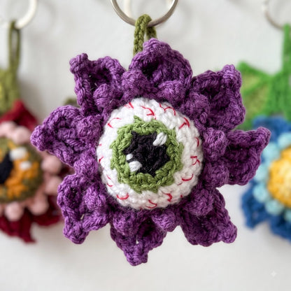 Spooky Eyeball Flower Crochet Keychain | Halloween Amigurumi Key Fob