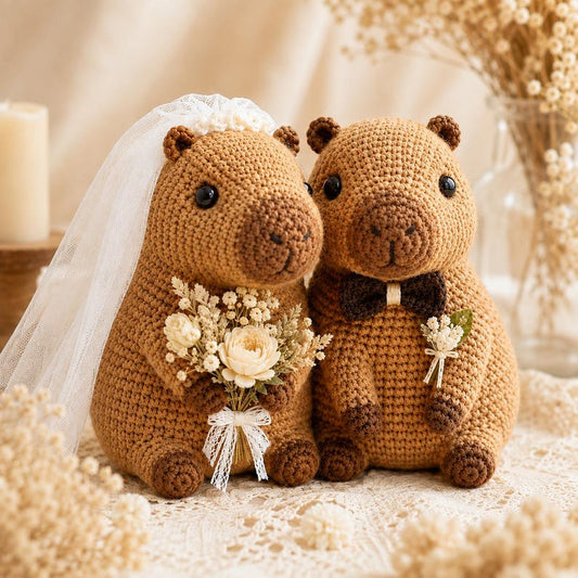 Custom Capybara Wedding Cake Topper, Crochet Bride and Groom Capybara Plush, Cute Animal Wedding Decor, Unique Anniversary Gift for Couple