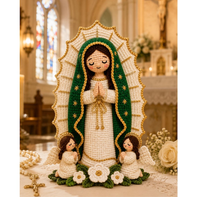Handmade Crochet Virgin Mary Statue, Our Lady Amigurumi, Catholic Home Decor, Prayer Room Ornament, Christian Gift for Mom, Faith Gift